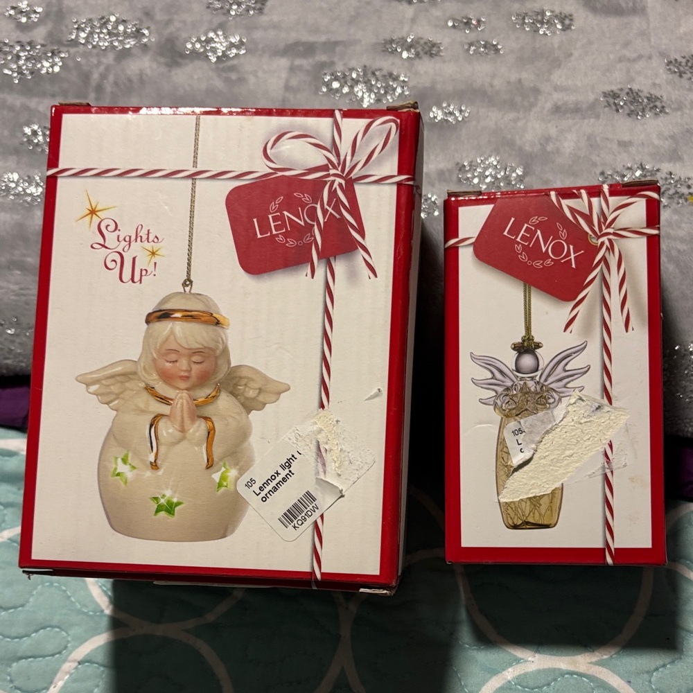 Lenox Light-Up Angel Ornament Set - Gold and White